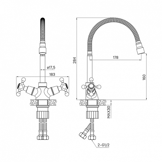 Смеситель для кухни с гибким изливом 2-х захв Milardo Duplex DUPSB0FM05, хром
