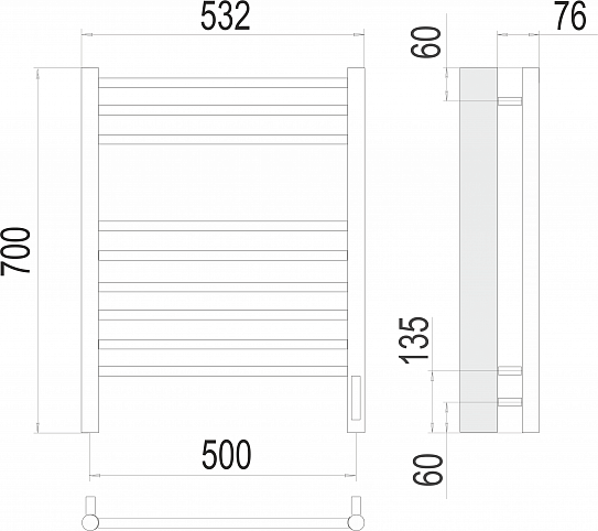 Полотенцесушитель электрический Terminus Аврора П9 500х700 sensor quick touch 4670078527240