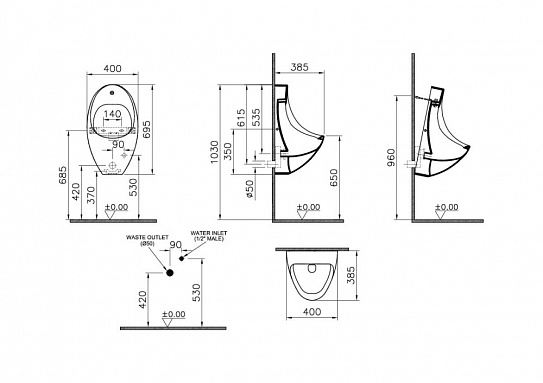 Писсуар с сенсорным смывом Vitra  Arkitekt питание от сети 4106B003-5598