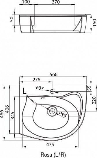 Раковина угловая  Ravak Rosa L J2L110000
