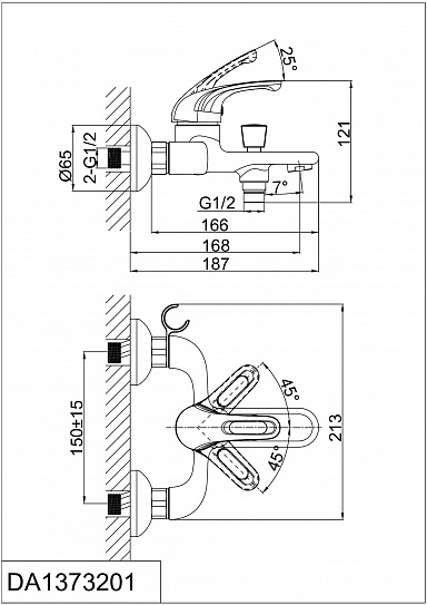 Смеситель для ванны с душем D&K Rhein Eucharius Da1373201 короткий излив хром