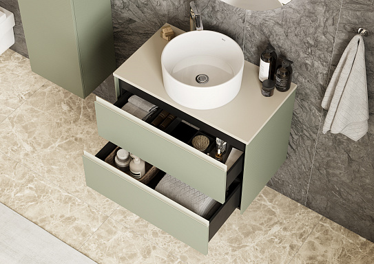 Тумба с раковиной подвесная Roca Ona Olive 800 оливковый матовый, 2 ящика, ZRU9307860
