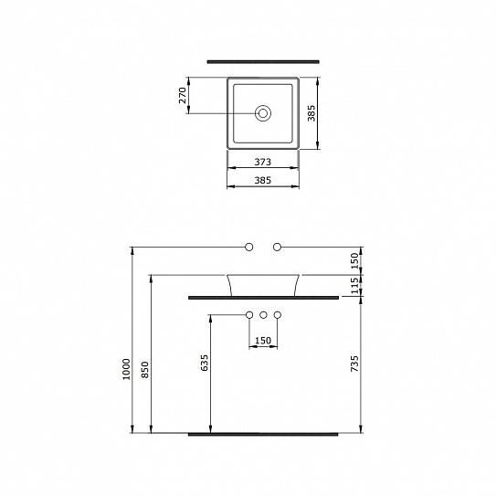 Раковина Berges Ego SL накладная 38x38 см матовый антрацит 181020