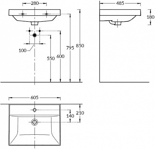 Раковина Kerama Marazzi CUBO подвесная/мебельная 60 см, белая глянц. CU.wb.60