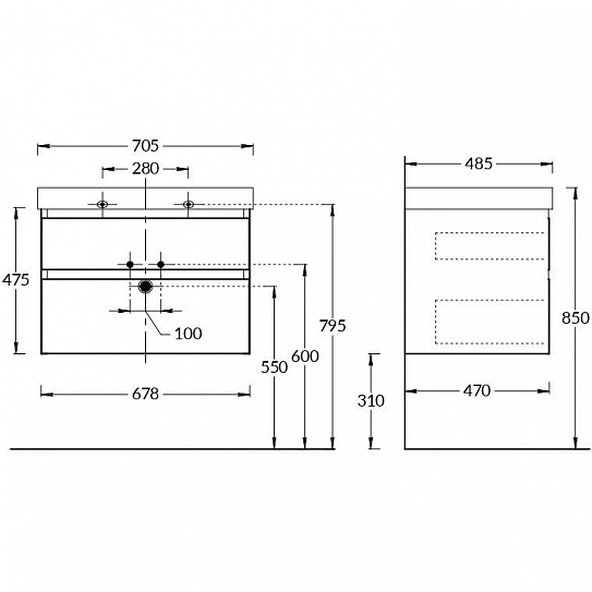 Тумба под раковину Kerama Marazzi Cubo CU.70MAL 70 мальва матовая
