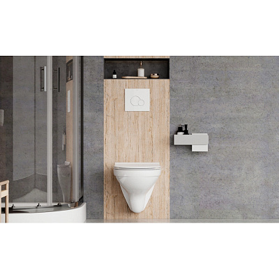 Подвесной унитаз безободковый с инсталляций Сантек Бореаль rimless (с тонким сиденьем, панель белая 1WH501832