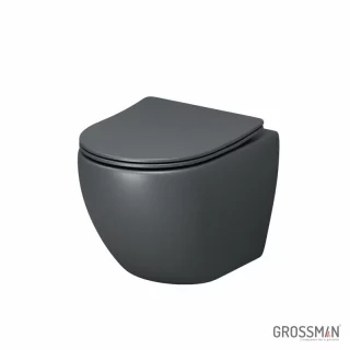 Унитаз подвесной безободковый с тонкой крышкой 49х37х36 Grossman GR-4455GMSQ серый матовый