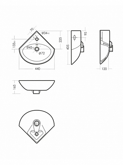 Раковина угловая Sanita Веер VERSAWB01