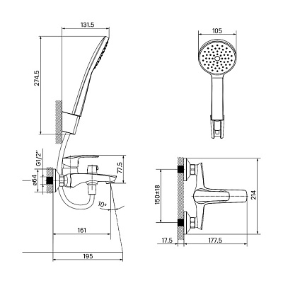 Смеситель для ванны IDDIS Ray RAYWT02i02, белый матовый