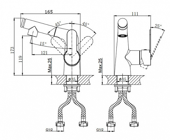Смеситель для умывальника Rush Tenerife TE2835-12