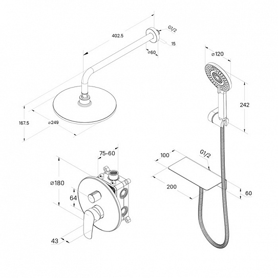 Душевая система с тропическим душем Milardo Rora RORBL02M67