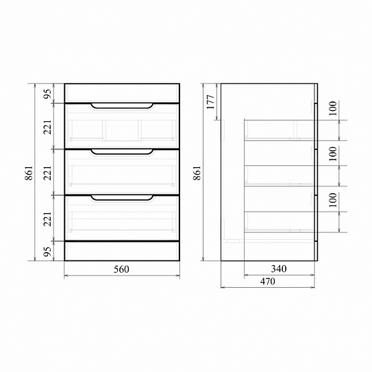 Тумба напольная под стиральную машину 3 ящика MIRSANT Soho Quadro 60 УТ000049929