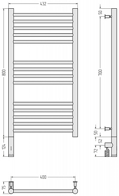 Полотенцесушитель Сунержа Богема 3.0 прямая 800х400 МЭМ левый 31-5804-8040