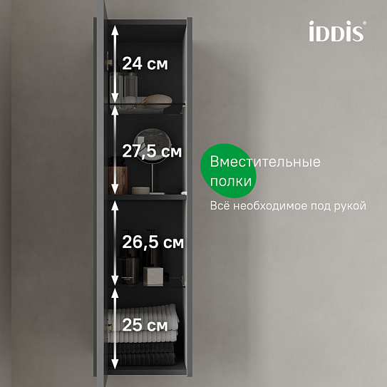 Пенал подвесной 30 см IDDIS Билд (Bild) 2.0 BIL30G1i97 темно-серый