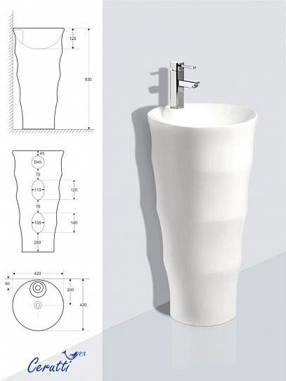 Напольная раковина MARCO 420*420*830 Cerutti spa 7833