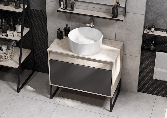 Тумба под накладную раковину Aquaton Лофт Урбан 80 серый графит, дуб орегон 1A247601LQX60