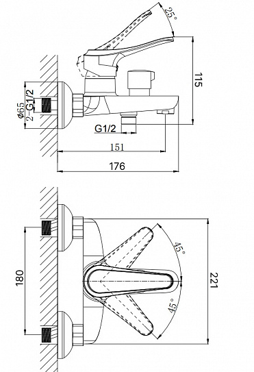 Смеситель для ванны с коротким изливом RUSH Jawa JA0735-44