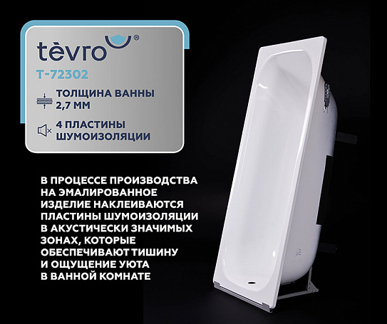Ванна стальная TEVRO форма Тонда 2,7 мм 170х75х40 (белый лотос) + опорная подставка ОР-71200 ВИЗ