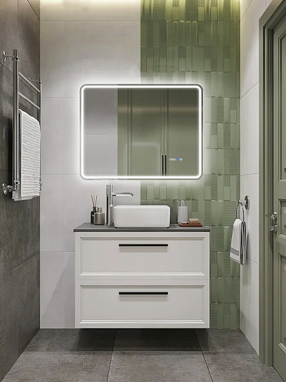 Зеркало в ванную с подсветкой и подогревом Monterey Аделия Люкс 90x70 (холодный свет, мультиблок, на касание)