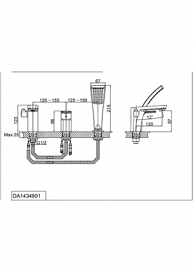 Смеситель на борт ванны d&k berlin.Freie Da1434901 врезной хром