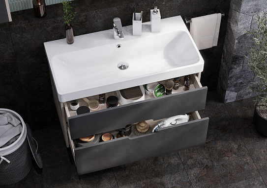 Тумба с раковиной Aquaton Оливия 90 грей, дуб ойстер 1A254401OLUG0