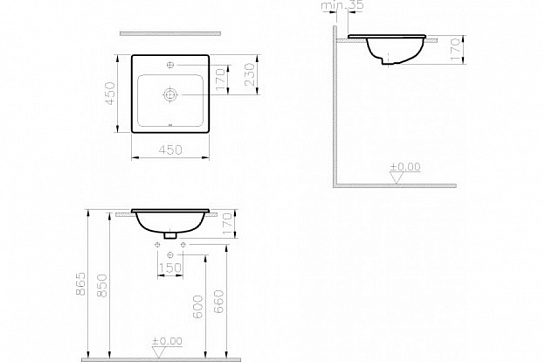 Раковина накладная Vitra S20 45 см 5463В003-0001 врезная в столешницу