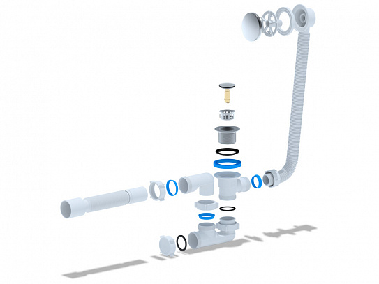 Сифон для ванны с переливом АНИ пласт 1 1/2 с выпуском клик-клак EC255S