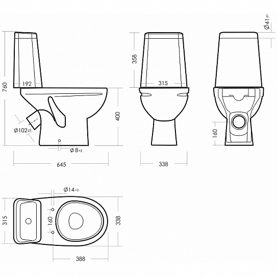 Чаша унитаза (без стульчака) Sanita Марс WC/Mars/Rim/WHT.G/S1
