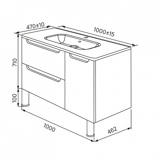 Тумба с умывальником, напольная, белая, 100 см, IDDIS Edifice EDI10WFi95K