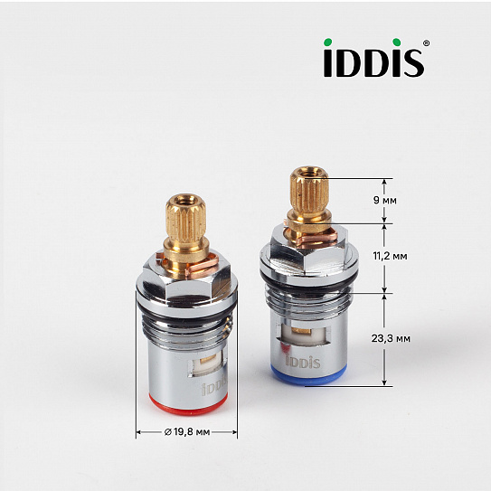 Кран-буксы разнонаправленные, керамика, 90°, 20 зубцов, M18x1,5, h=44 мм, 2 шт, IDDIS 998CR440SM-S