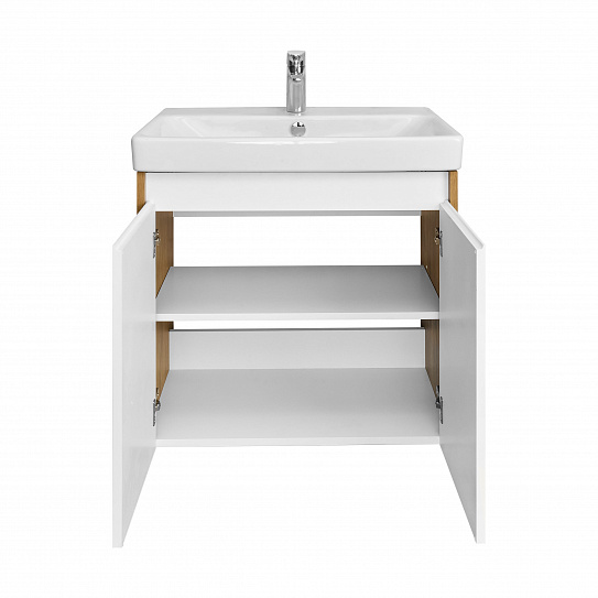 Тумба с раковиной AQUATON Сканди Doors 70 белый глянец/дуб рустикальный 1A278901SDZ90