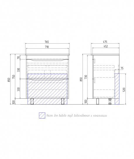 Тумба напольная Vigo Grani 750-0-2 (под ум Оскар 750) tn.GRI.OSK.75.2Y дуб золотой
