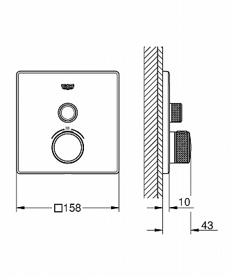 Термостат для душа Grohe Grohtherm SmartControl, комплект верхней монтажной части для Rapido SmartBox, квадратная розетка, 1 кнопка управления