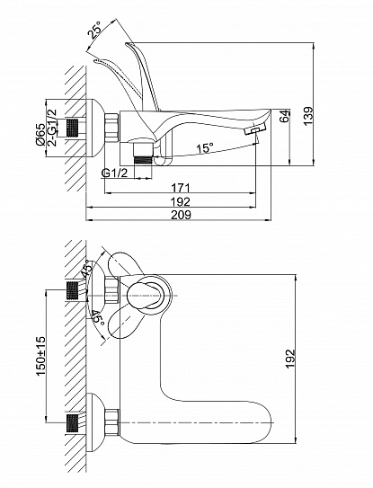 Смеситель для ванны с душем d&k venice.Baciano Da1033259 короткий излив черный-золото