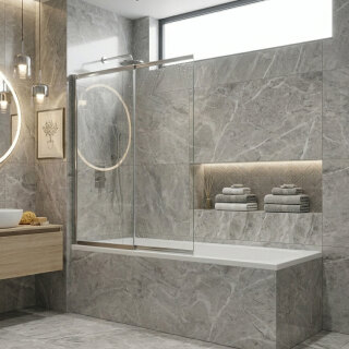 Штора для ванны раздвижная 100х140 MONTEREY EX-255 хром прозрачное стекло 4мм