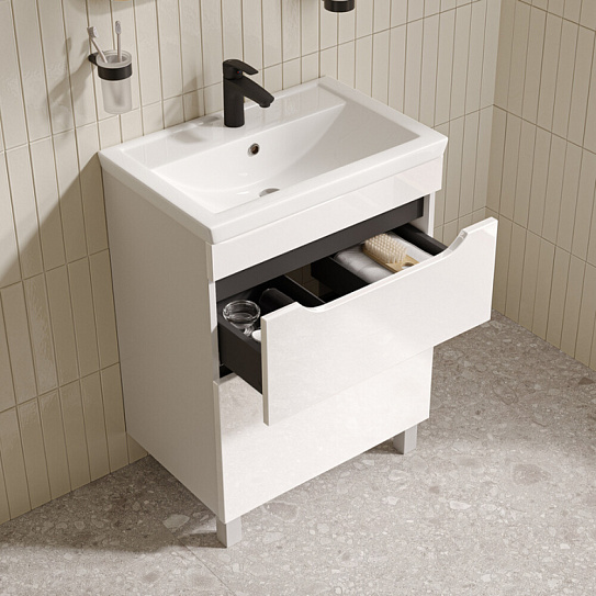 Тумба напольная с умывальником (4076000i28) 60см, белый, Ray, IDDIS RAY60WFi95K