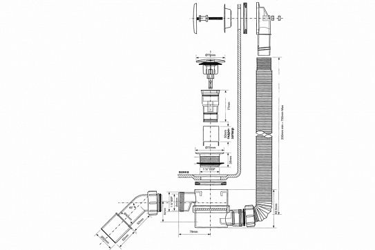 Сифон для ванны McALPINE MRB11-PB кнопка с раздвижным переливом 1 1/2
