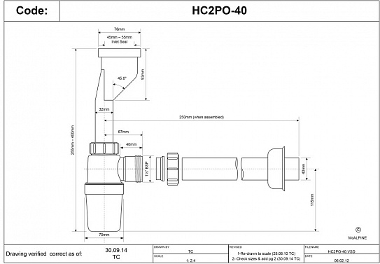 Сифон бутылочный 32ммх40мм для писсуаров с приемной воронкой McAlpine HC2PO-40