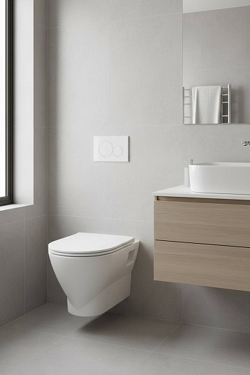 Комплект инсталляции с унитазом ПЭК Santek Скай + сиденье мягкое закрывание+ панель слива белая 1WH501869