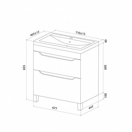 Тумба с умывальником (4077000i28) 70см Ray IDDIS RAY70WFi95K