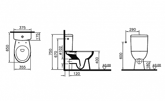 Унитаз-компакт безободковый VitrA S10 SmoothFlush с сиденьем микролифт 9864B003-7201