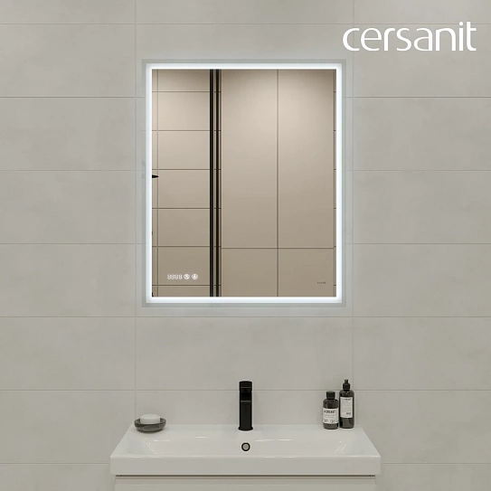 Зеркало с LED подсветкой 70x85 Cersanit 080 design pro часы с антизапотеванием