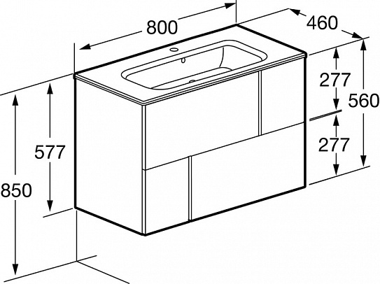 Тумба с раковиной Roca Luna 80 2 ящика ZRU9307765, белый