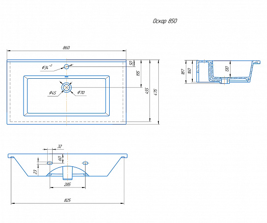 Раковина Kirovit Оскар 850 белая мебельная с/о