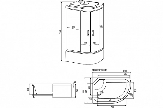 Душевая кабина 120x80x215 Erlit с высоким поддоном, с сиденьем ER3512TPL-C2-RUS