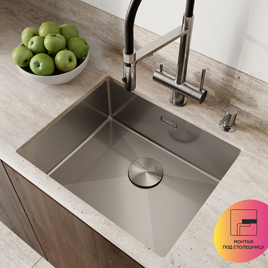Мойка кухонная Edifice 54х44, для подстольного монтажа IDDIS EDI54S0i77 нержавеющая сталь, цвет сатин