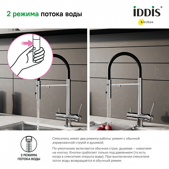 Смеситель для кухни с каналом для питьевой воды и гибким изливом Iddis Ace ACESBFFi05