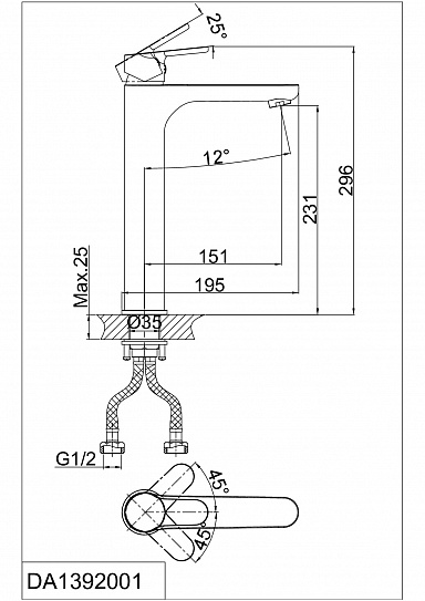 Смеситель для раковины D&K RheinMarx Da1392001 высокий хром