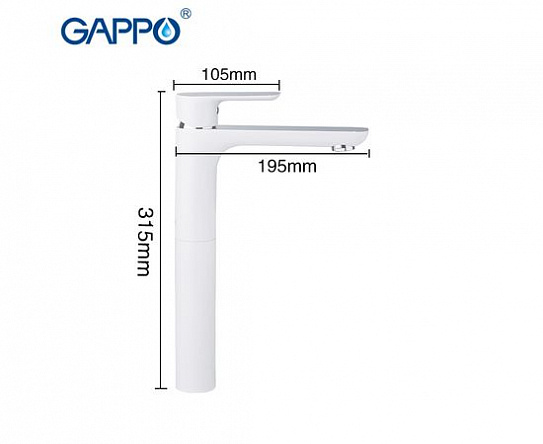 Смеситель для раковины высокий белый / хром, Ф35 гайка Gappo G1048-2