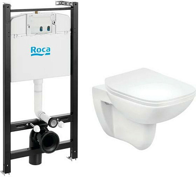 Комплект ПЭК Debba подвесная чаша Rimless с инсталляцией и сиденьем, панель слива в комплекте Roca ZRU9307734